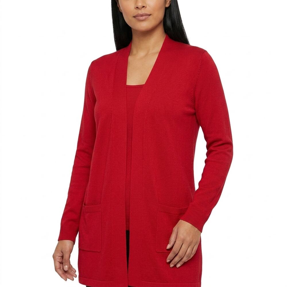 Seven Manor Red Knit Cardigan Sweater Women Size L